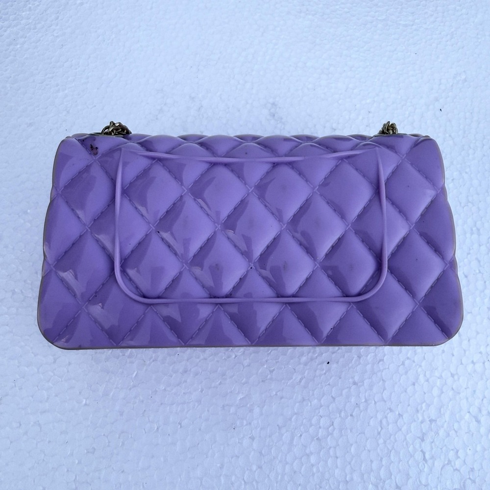 Quilted Crossbody Bag Womens Small Purple PVC Chain Strap Shoulder Turn Lock - Picture 4 of 9